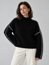 Oversized-Pullover mit Stehkragen – Schwarz, Ansicht 2
