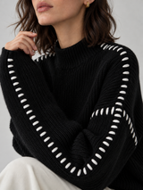 Oversized-Pullover mit Stehkragen – Schwarz, Ansicht 3