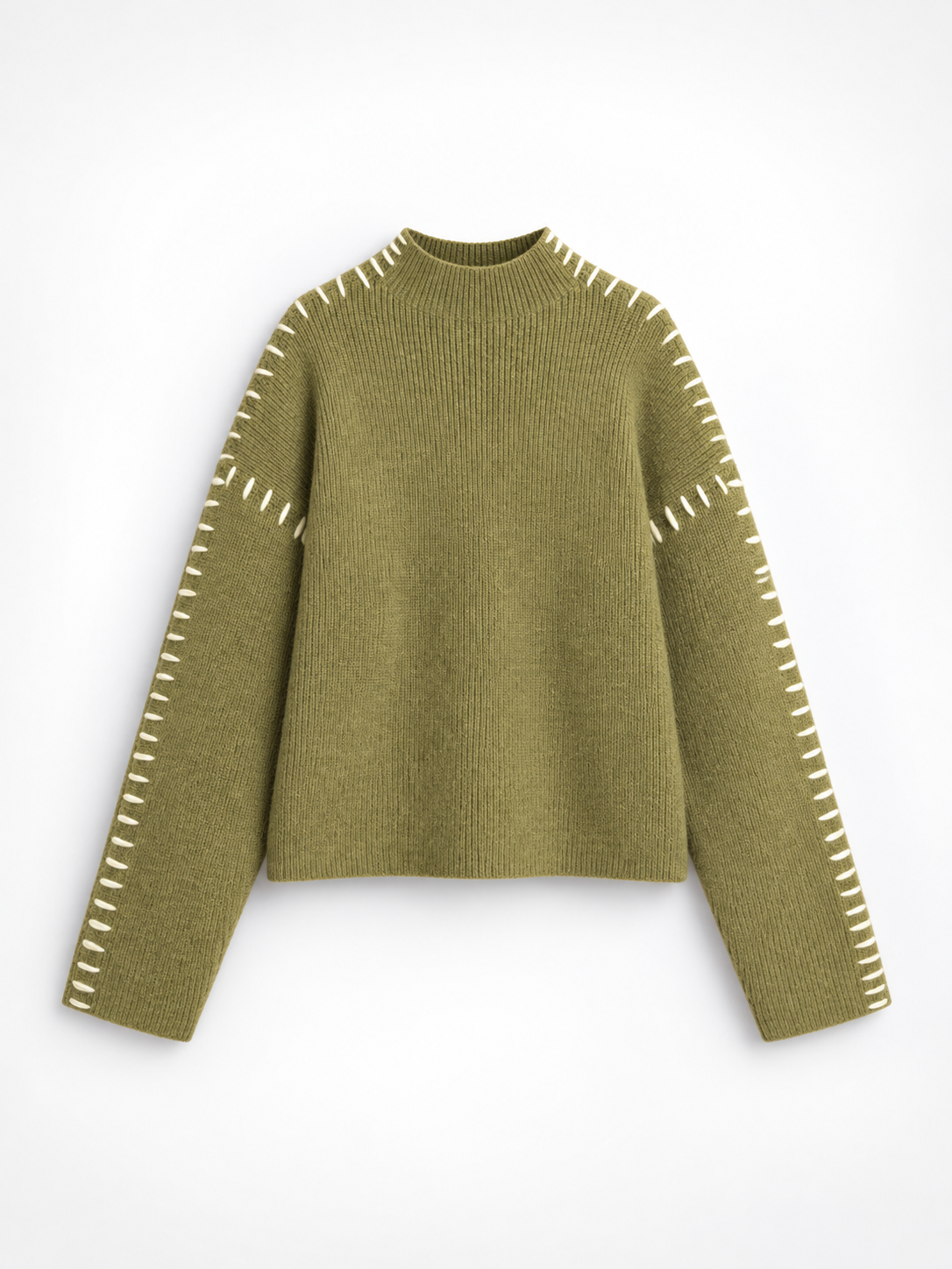 Oversized-Pullover mit Stehkragen – Olivgrün, Ansicht 8