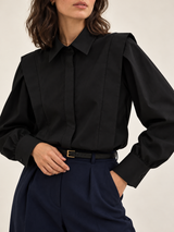 Oversized-Baumwollhemd mit Knopfleiste – Schwarz, Ansicht 8