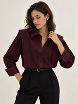 Oversized-Baumwollhemd mit Knopfleiste – Bordeaux, Ansicht 9