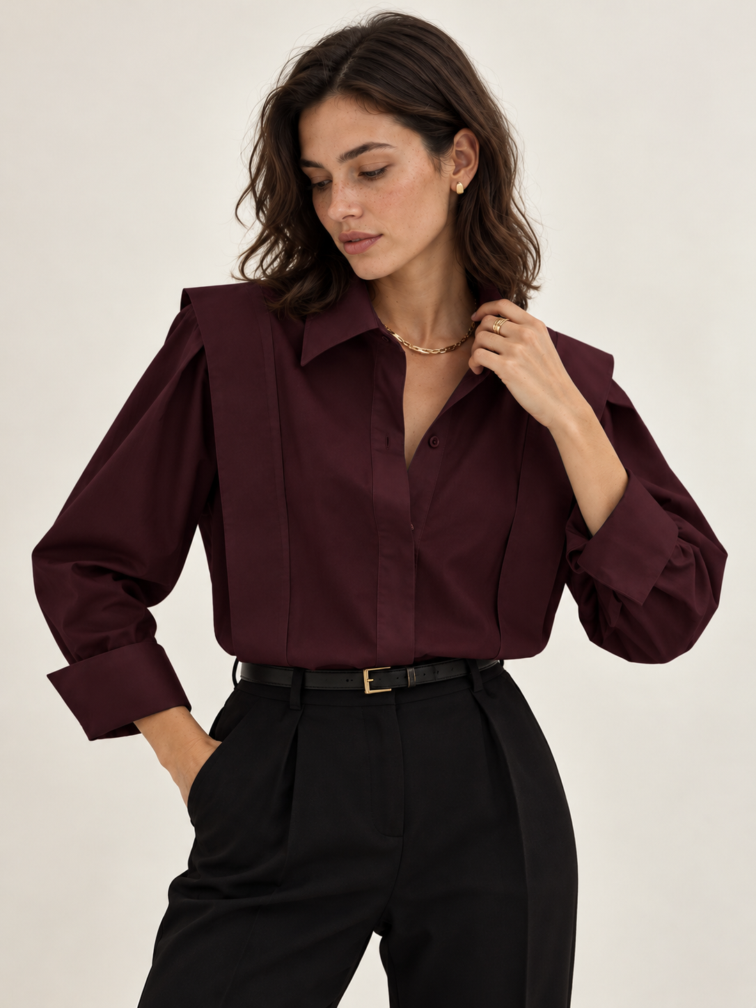 Oversized-Baumwollhemd mit Knopfleiste – Bordeaux, Ansicht 9