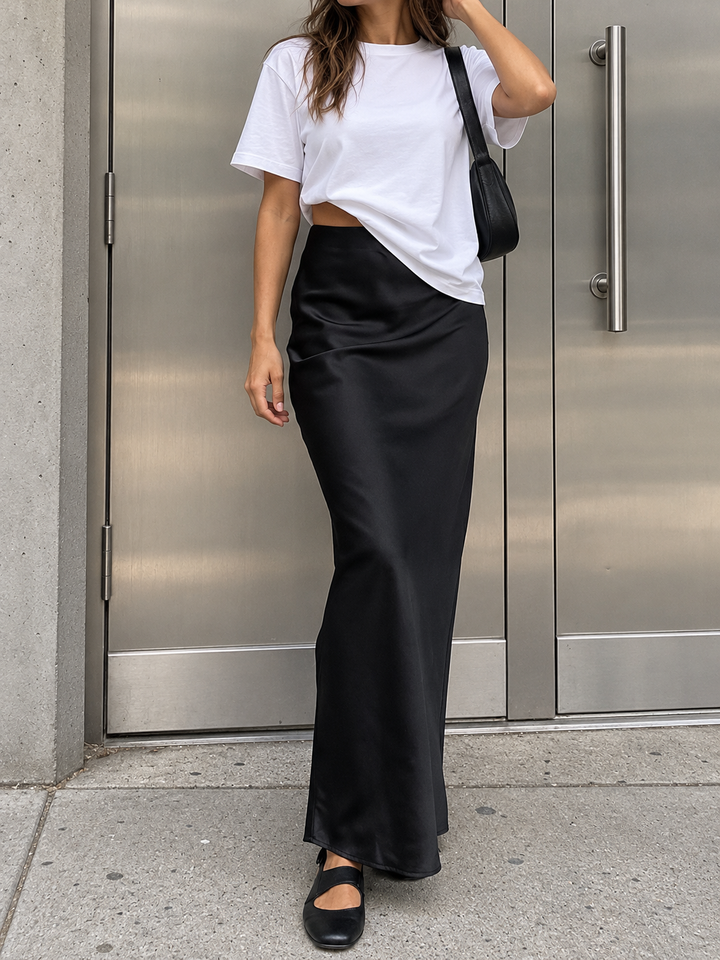 Satin-Maxirock im Utility-Stil – Schwarz