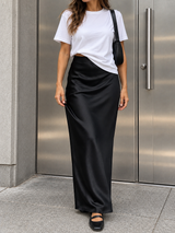 Satin-Maxirock im Utility-Stil – Schwarz, Ansicht 2