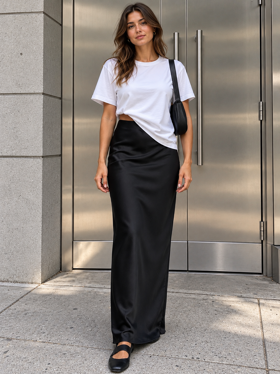 Satin-Maxirock im Utility-Stil – Schwarz, Ansicht 4