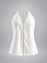 Set mit rückenfreiem Neckholder-Top und Shorts – Weiß, Ansicht 10