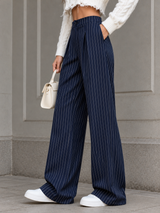 Weite Bundfaltenhose mit Nadelstreifen – Marineblau, Ansicht 3