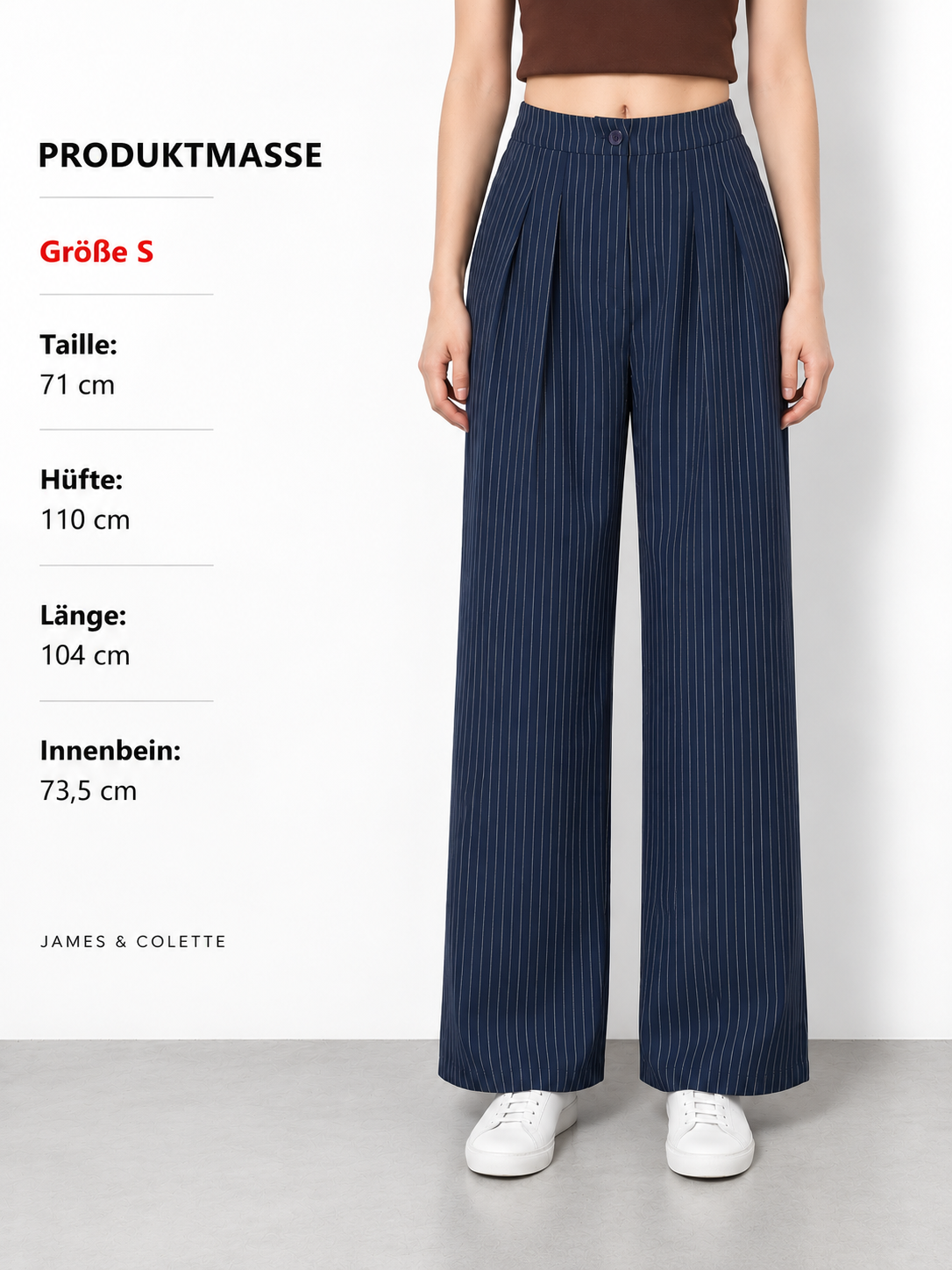 Weite Bundfaltenhose mit Nadelstreifen – Marineblau, Ansicht 4