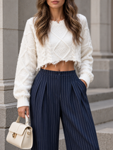 Weite Bundfaltenhose mit Nadelstreifen – Marineblau, Ansicht 5