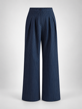 Weite Bundfaltenhose mit Nadelstreifen – Marineblau, Ansicht 6
