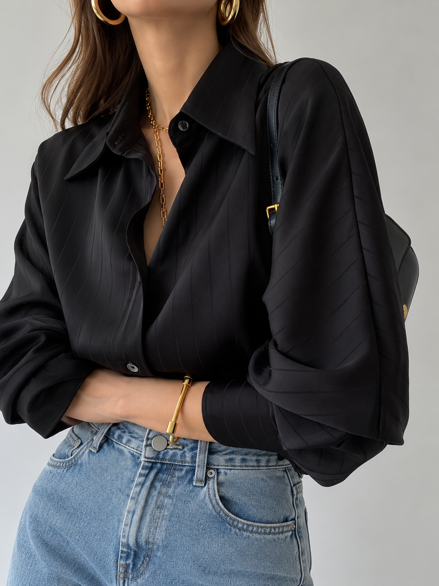 Oversized-Hemd mit Kragen und Knopfleiste – Schwarz