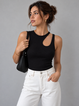 Halbtransparentes Tanktop mit Cut-outs – Schwarz, Ansicht 7