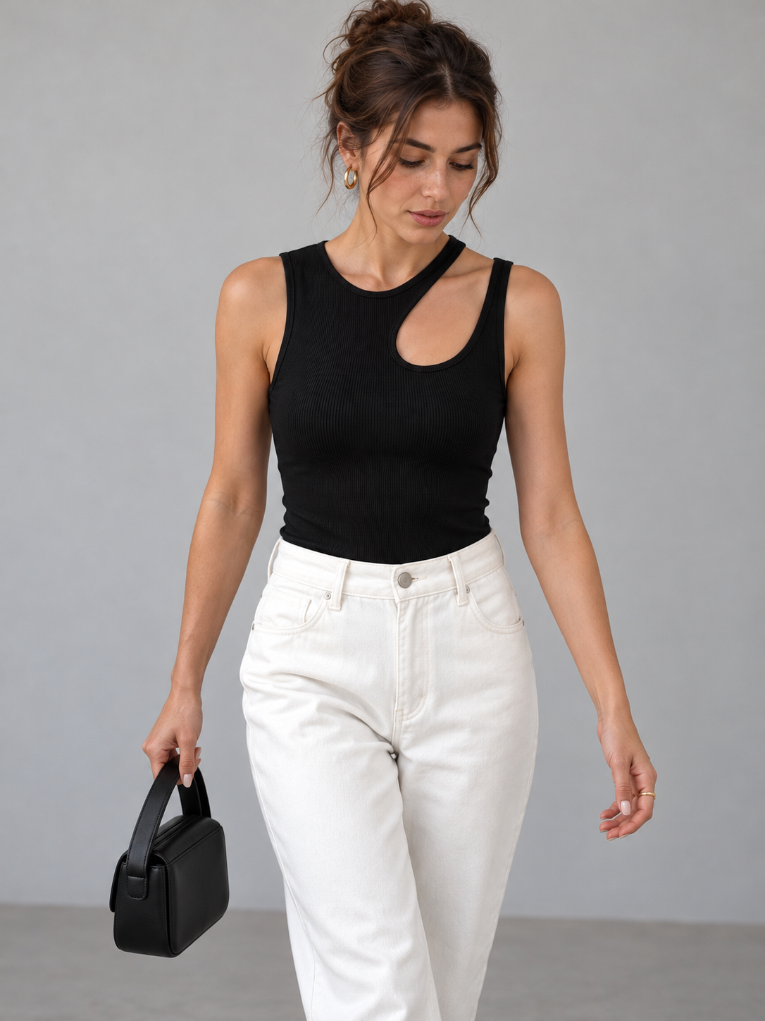Halbtransparentes Tanktop mit Cut-outs – Schwarz, Ansicht 8