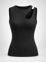 Halbtransparentes Tanktop mit Cut-outs – Schwarz, Ansicht 9