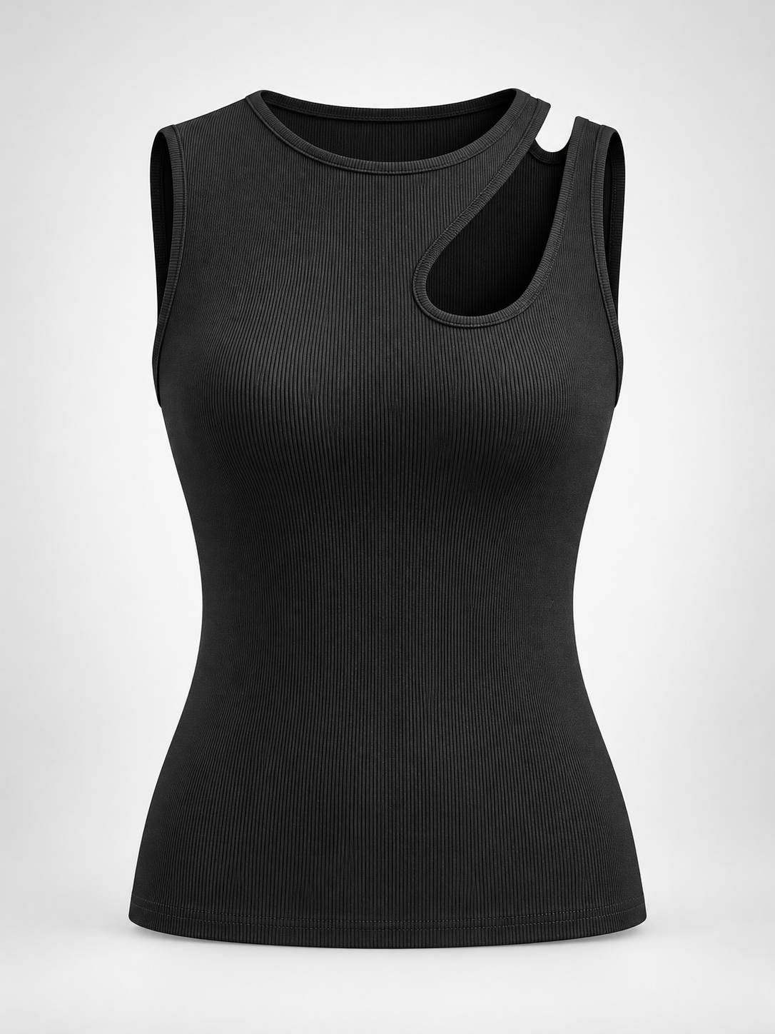 Halbtransparentes Tanktop mit Cut-outs – Schwarz, Ansicht 9