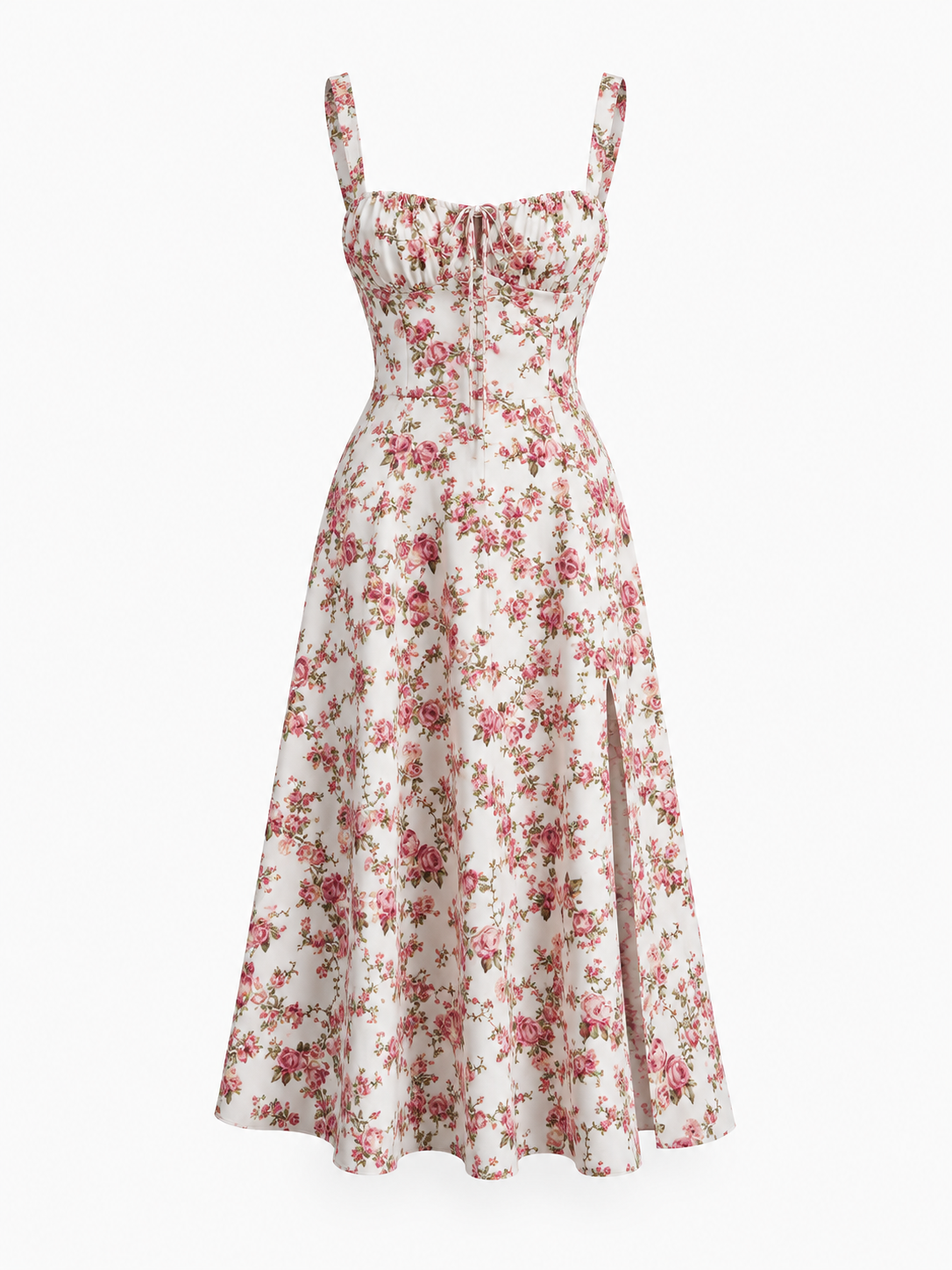 Midikleid mit Rosenknospen-Print – Rosa, Ansicht 4
