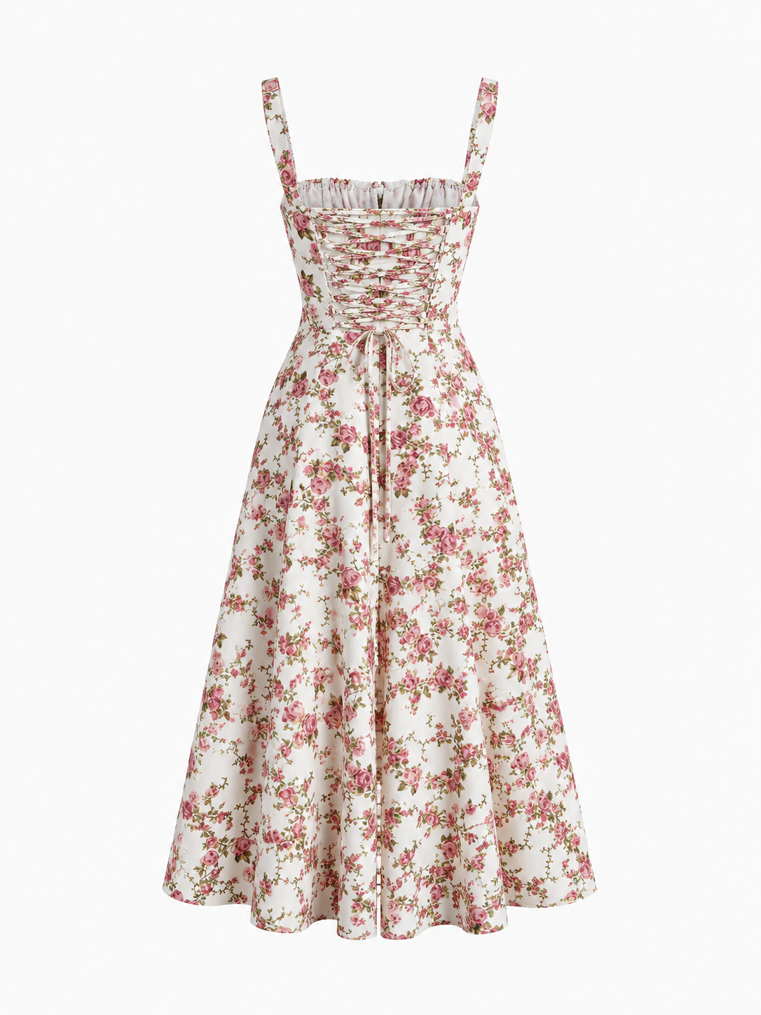 Midikleid mit Rosenknospen-Print – Rosa, Ansicht 5