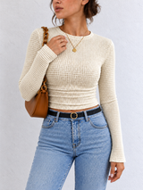 Figurbetonter Pullover mit Waffelstruktur – Apricot, Ansicht 2