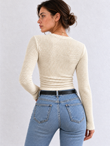 Figurbetonter Pullover mit Waffelstruktur – Apricot, Ansicht 4