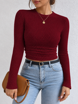 Figurbetonter Pullover mit Waffelstruktur – Bordeaux, Ansicht 7