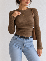 Figurbetonter Pullover mit Waffelstruktur – Braun, Ansicht 8