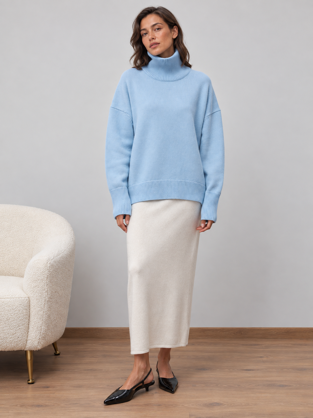 Oversized-Rollkragenpullover – Blau, Ansicht 4