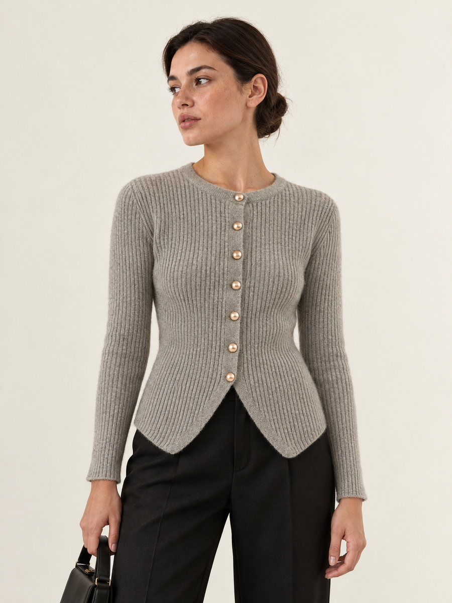Cardigan mit Knopfleiste und Schlitz – Grau