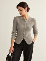 Cardigan mit Knopfleiste und Schlitz – Grau, Ansicht 3