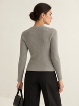 Cardigan mit Knopfleiste und Schlitz – Grau, Ansicht 4