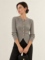 Cardigan mit Knopfleiste und Schlitz – Grau, Ansicht 6