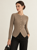 Cardigan mit Knopfleiste und Schlitz – Camel, Ansicht 8