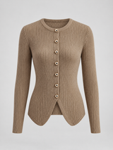Cardigan mit Knopfleiste und Schlitz – Camel, Ansicht 9
