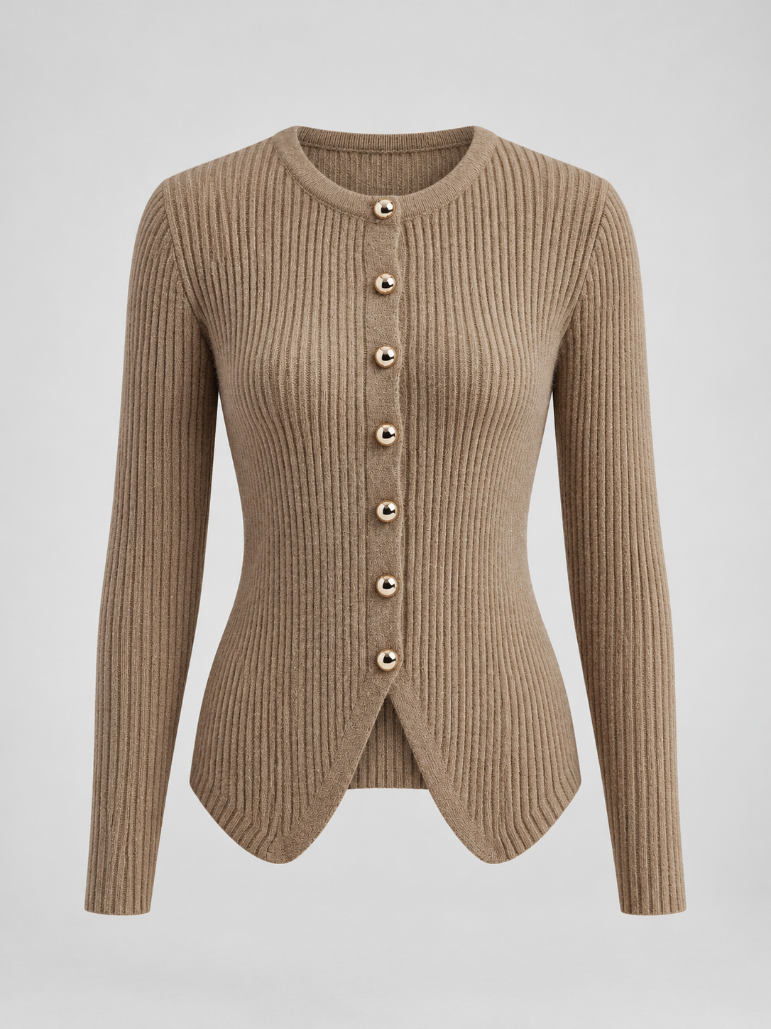 Cardigan mit Knopfleiste und Schlitz – Camel, Ansicht 9