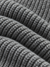 Rippstrickpullover mit Revers und Denim-Einsatz – Grau, Ansicht 3