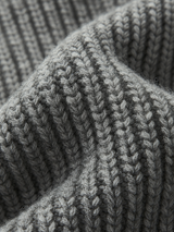 Rippstrickpullover mit Revers und Denim-Einsatz – Grau, Ansicht 4