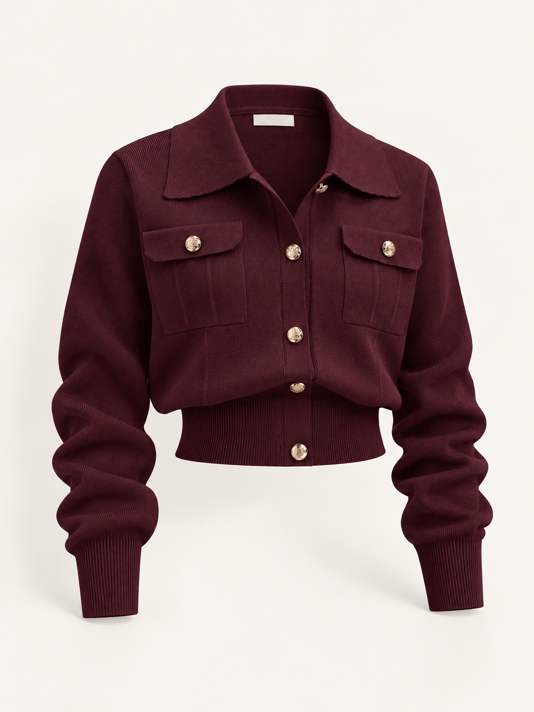 Set aus Cardigan mit Metallknöpfen und Midirock – Bordeaux, Ansicht 16