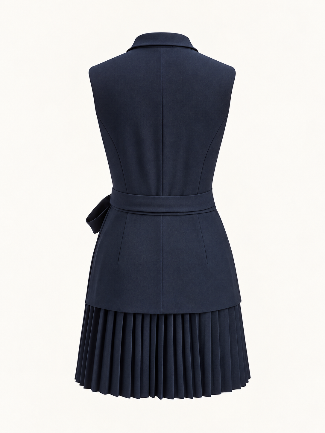 Ärmelloses Blazerkleid mit Falten und Gürtel – Marineblau, Ansicht 4