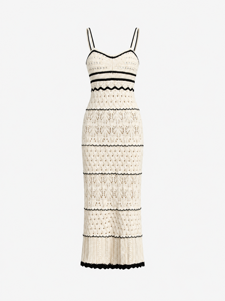 Transparentes Häkel-Midikleid mit Lochmuster – Wollweiß