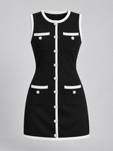 Ärmelloses Strick-Minikleid mit Knöpfen und aufgesetzten Taschen – Schwarz, Ansicht 4