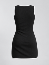Ärmelloses Strick-Minikleid mit Knöpfen und aufgesetzten Taschen – Schwarz, Ansicht 5