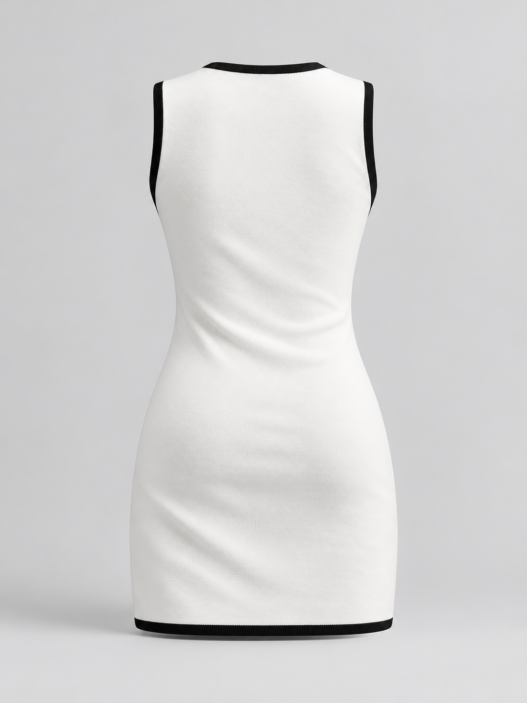 Ärmelloses Strick-Minikleid mit Knöpfen und aufgesetzten Taschen – Weiß, Ansicht 8
