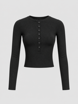 Cropped-Langarmhemd mit Knopfleiste – Schwarz, Ansicht 2