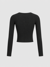 Cropped-Langarmhemd mit Knopfleiste – Schwarz, Ansicht 4