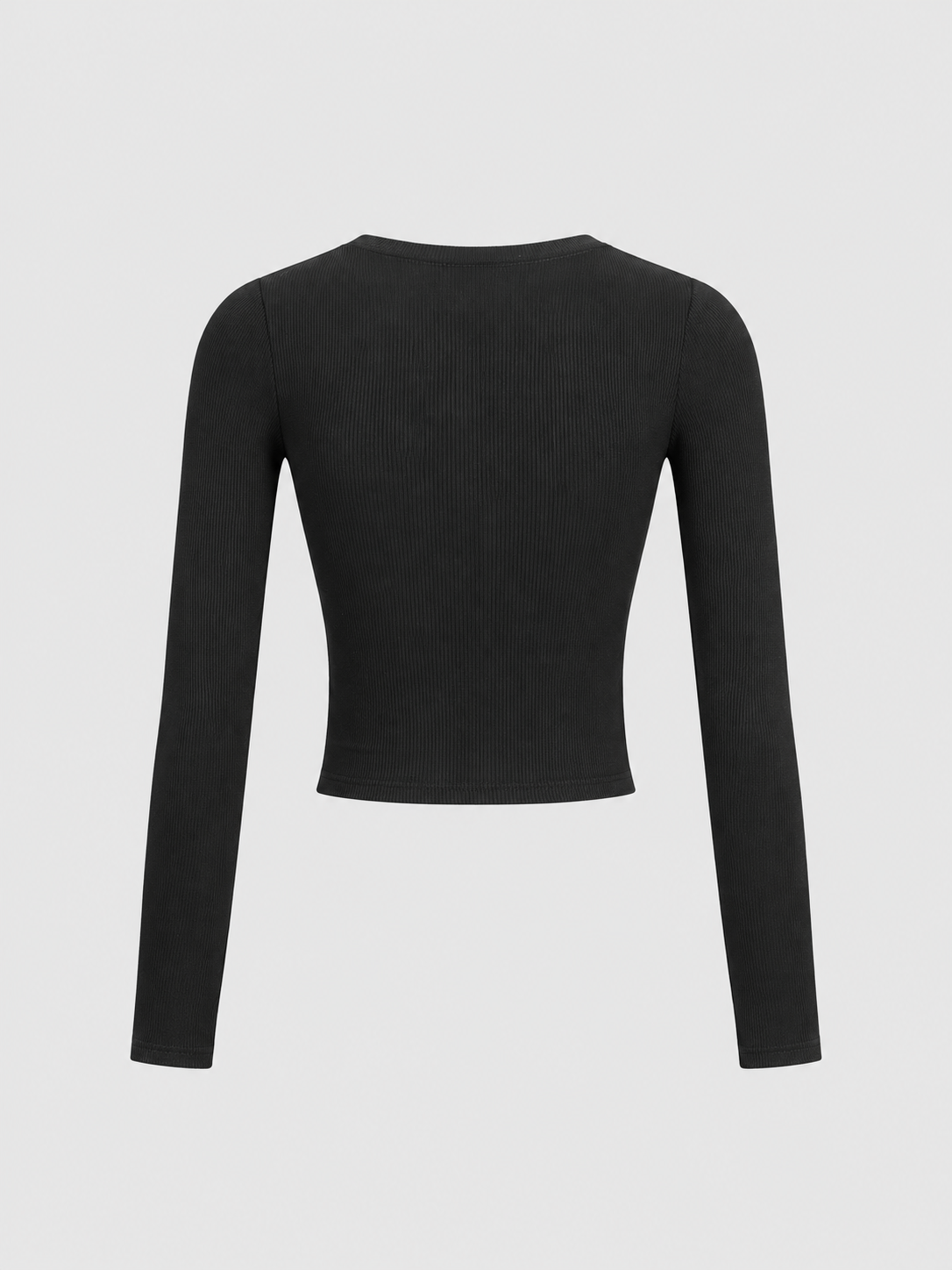 Cropped-Langarmhemd mit Knopfleiste – Schwarz, Ansicht 4