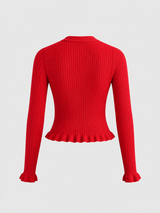 Langarm-Cardigan mit Rüschenbesatz und Knopfleiste – Rot, Ansicht 5