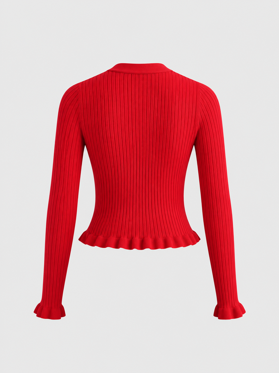 Langarm-Cardigan mit Rüschenbesatz und Knopfleiste – Rot, Ansicht 5