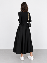 Langes Langarmkleid mit Taschen – Schwarz, Ansicht 3