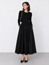 Langes Langarmkleid mit Taschen – Schwarz, Ansicht 5