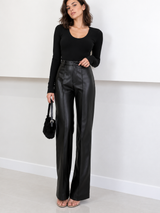 Kunstlederhose mit hohem Bund – Schwarz, Ansicht 2