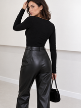 Kunstlederhose mit hohem Bund – Schwarz, Ansicht 4
